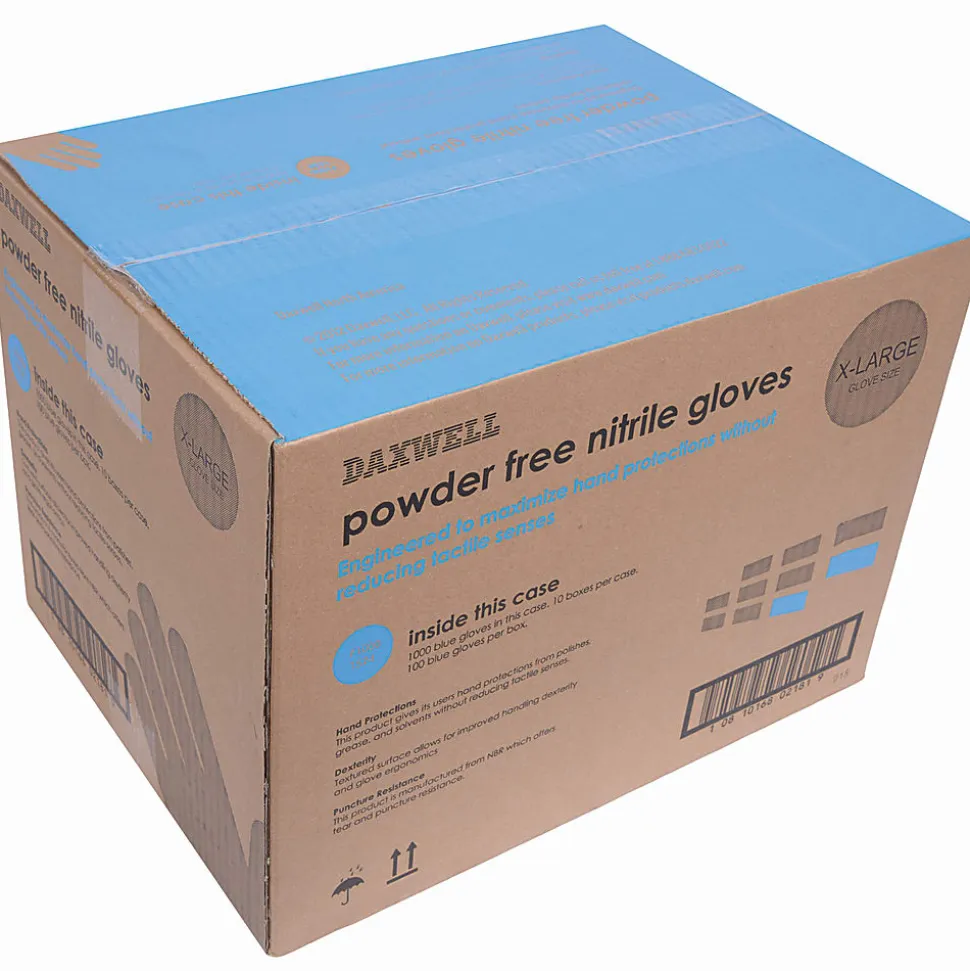Daxwell Nitrile Gloves, X-Large, 100 Pairs Per Box, Case Of 10 Boxes