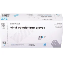 Daxwell Vinyl Gloves, Medium, Clear, 100 Gloves Per Pack, Box Of 10 Packs