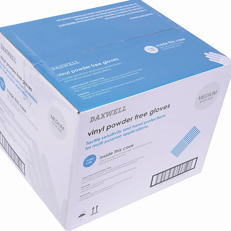 Daxwell Vinyl Gloves, Medium, Clear, 100 Gloves Per Pack, Box Of 10 Packs