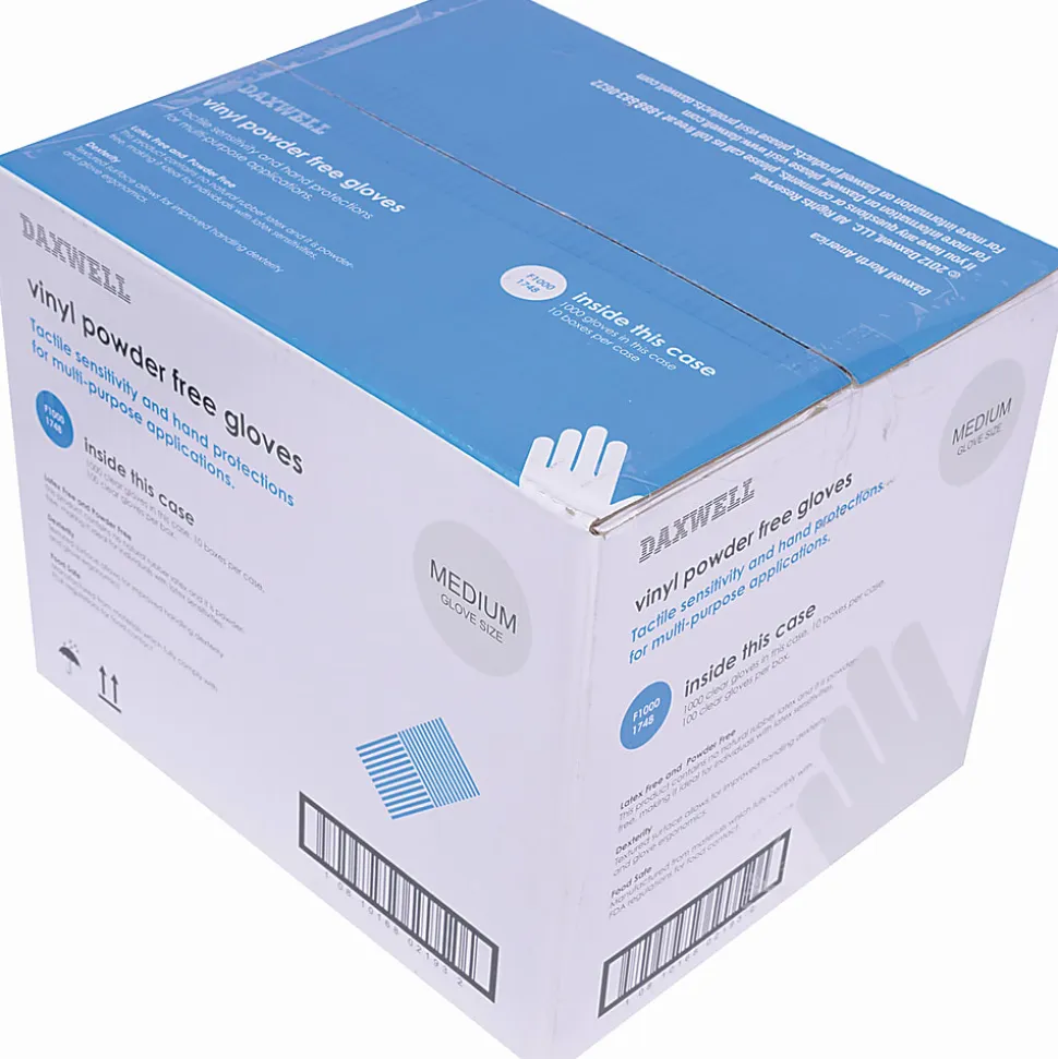 Daxwell Vinyl Gloves, Medium, Clear, 100 Gloves Per Pack, Box Of 10 Packs