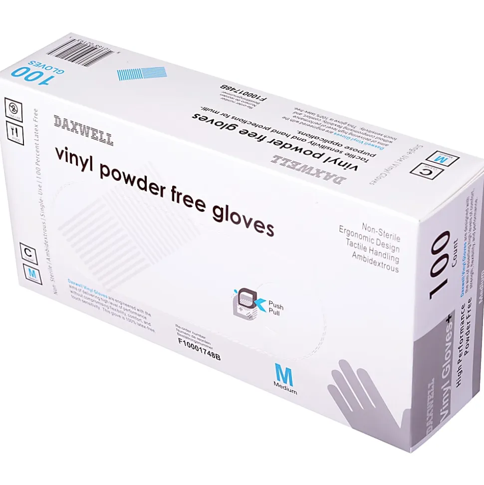 Daxwell Vinyl Gloves, Medium, Clear, 100 Gloves Per Pack, Box Of 10 Packs