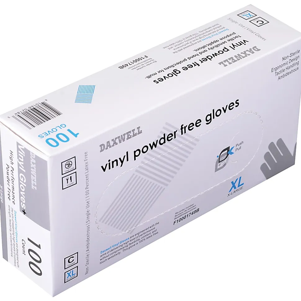 Daxwell Vinyl Gloves, X-Large, Clear, 100 Gloves Per Pack, Box Of 10 Packs