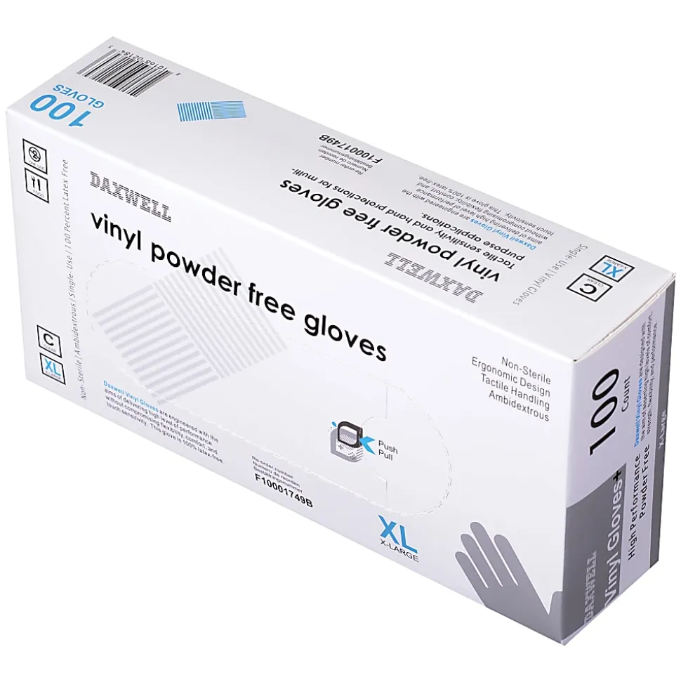 Daxwell Vinyl Gloves, X-Large, Clear, 100 Gloves Per Pack, Box Of 10 Packs