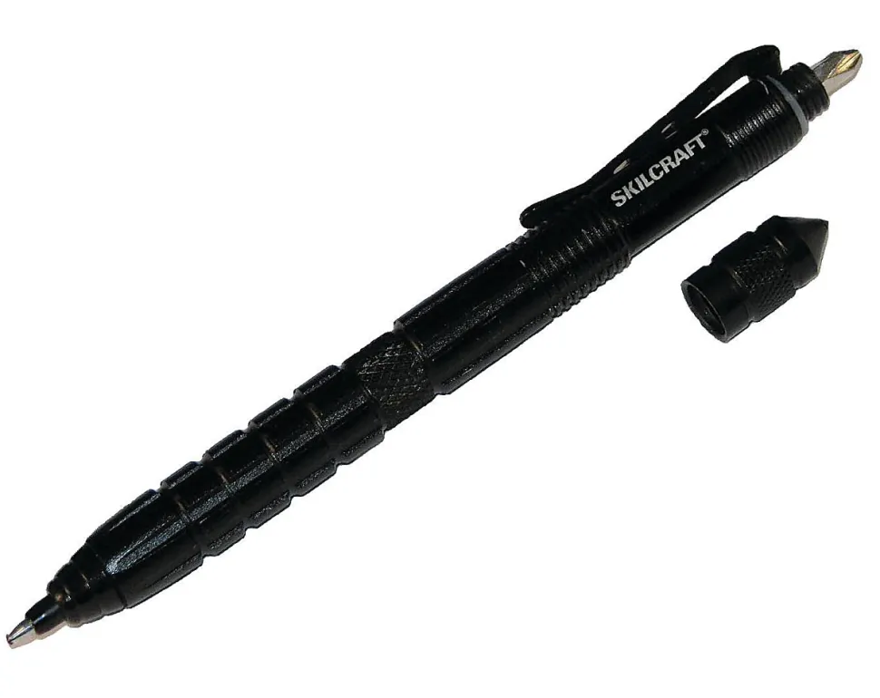 Defender TAC Press-Tip Pen, Ball Point, 1.0 mm, Black Barrel, Black Ink