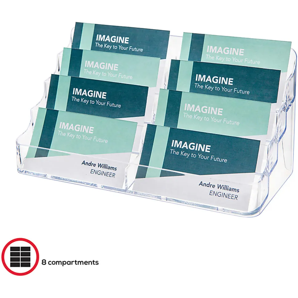 Deflecto 8-Compartment Business Card Holder, 3 7/8"H x 7 7/8"W x 3 5/8"D, Clear, DEF70801