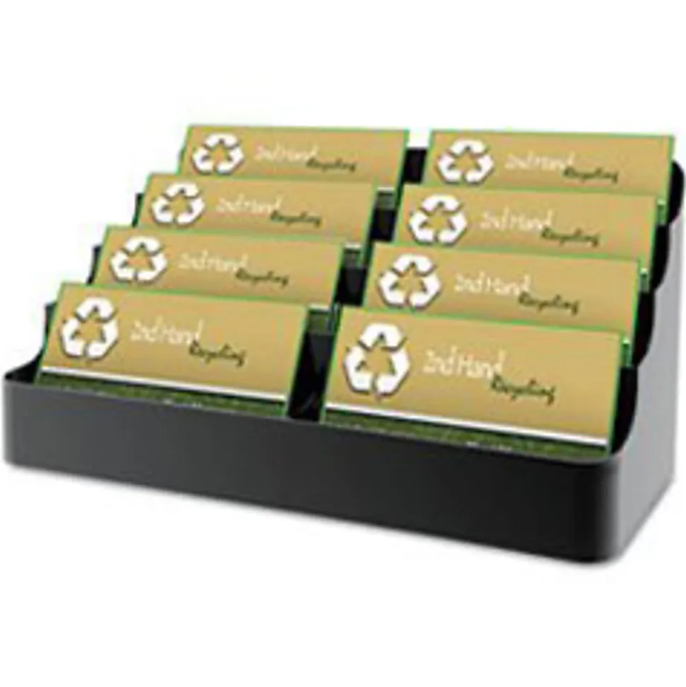 Deflecto 8-Compartment Business Card Holder, 3 7/8"H x 7 7/8"W x 3 5/8"D, Black