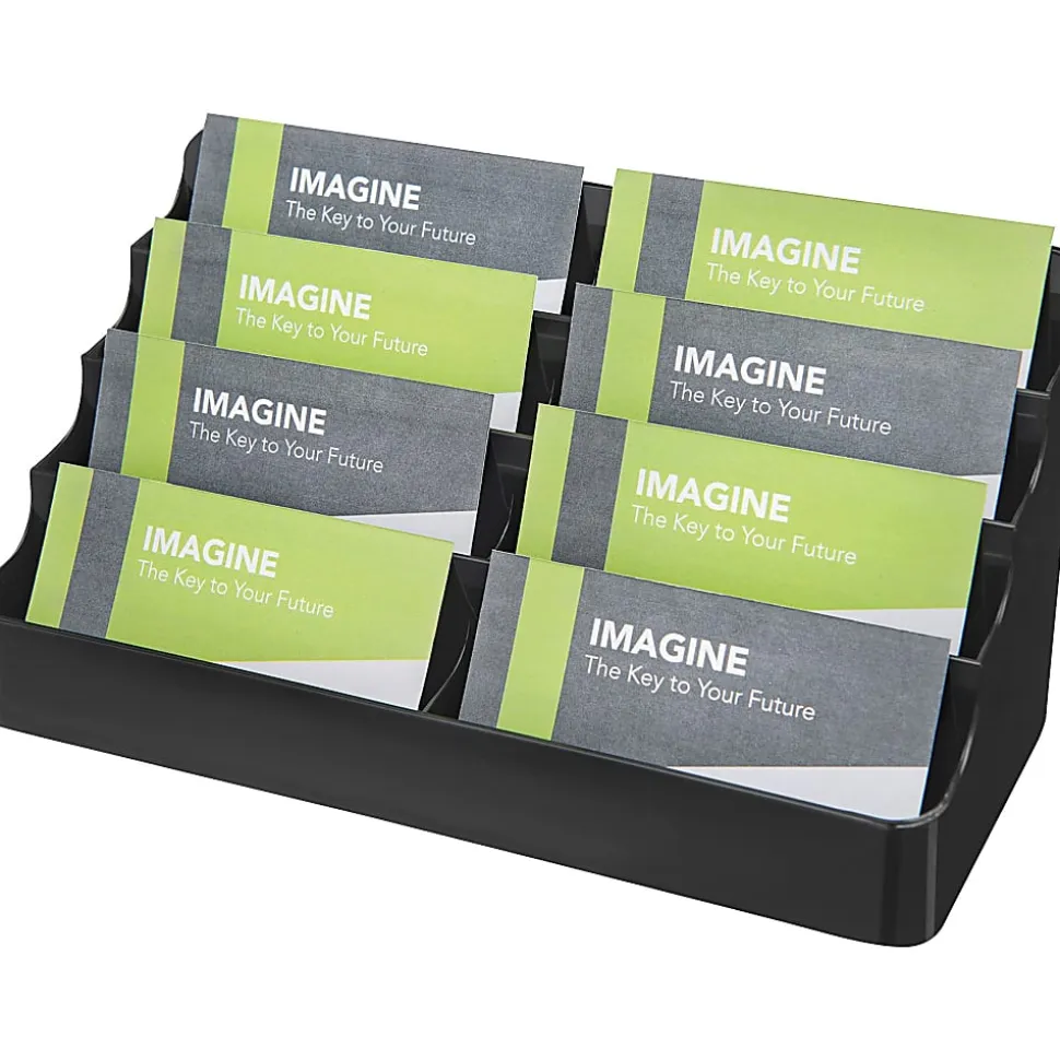 Deflecto 8-Compartment Business Card Holder, 3 7/8"H x 7 7/8"W x 3 5/8"D, Black