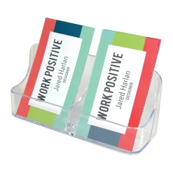 Deflecto® 2-Compartment Vertical Business Card Holder, 5" x 2 1/5" x 1 1/2", Clear