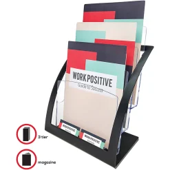 Deflecto® Contemporary Literature Holder, 3 Magazine Size Compartments 13 5/16"H x 11 1/4"W x 6 15/16"D, Black/Clear