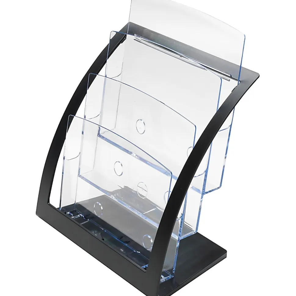 Deflecto® Contemporary Literature Holder, 3 Magazine Size Compartments 13 5/16"H x 11 1/4"W x 6 15/16"D, Black/Clear