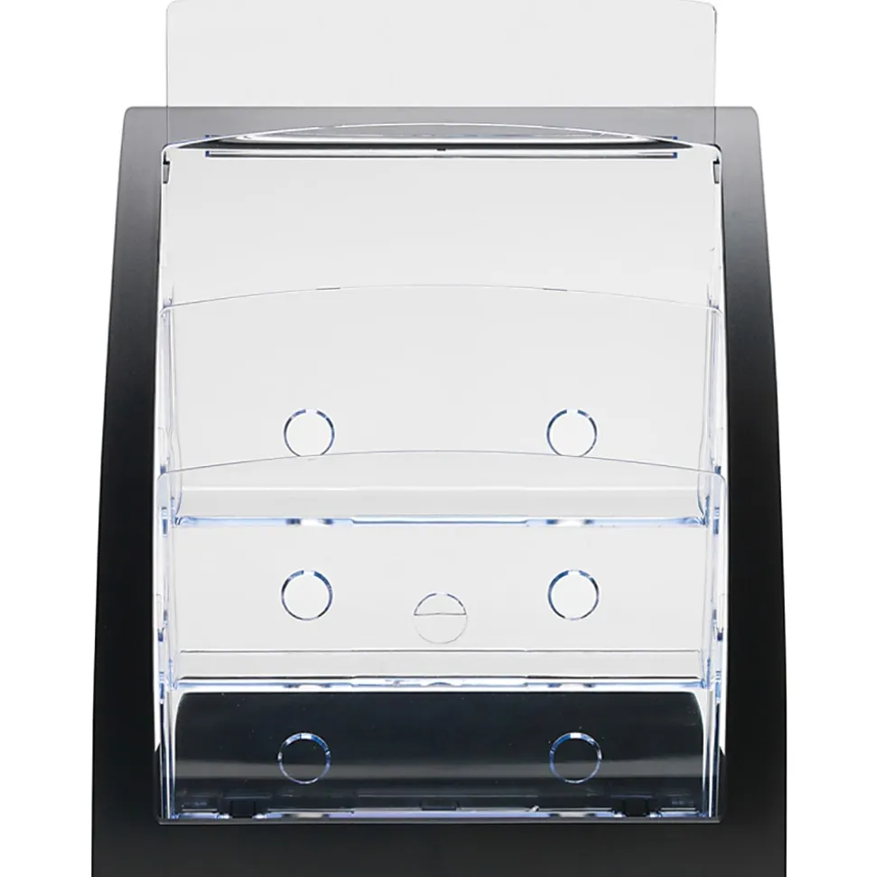 Deflecto® Contemporary Literature Holder, 3 Magazine Size Compartments 13 5/16"H x 11 1/4"W x 6 15/16"D, Black/Clear