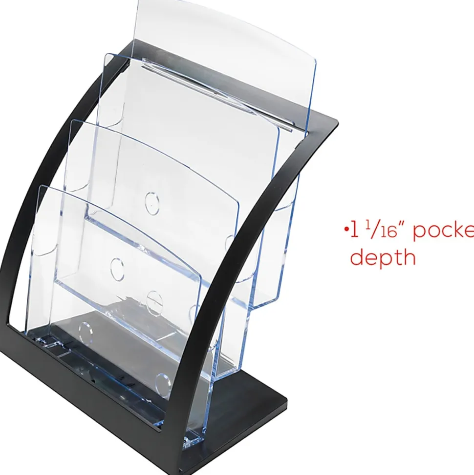 Deflecto® Contemporary Literature Holder, 3 Magazine Size Compartments 13 5/16"H x 11 1/4"W x 6 15/16"D, Black/Clear