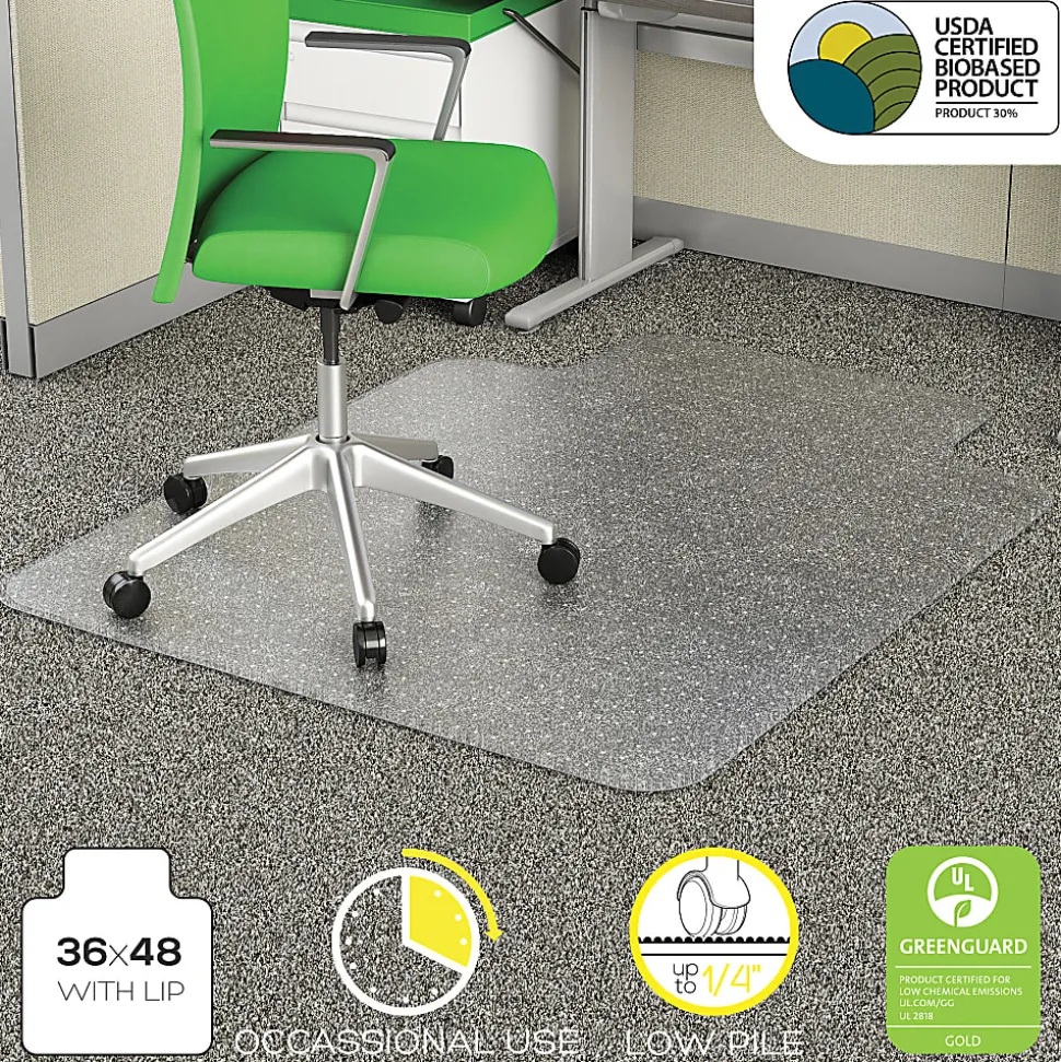 Deflect-O Earth Source® Chair Mat For Commercial Pile Carpets, Beveled Edge, Standard Lip, 36" x 48", Clear