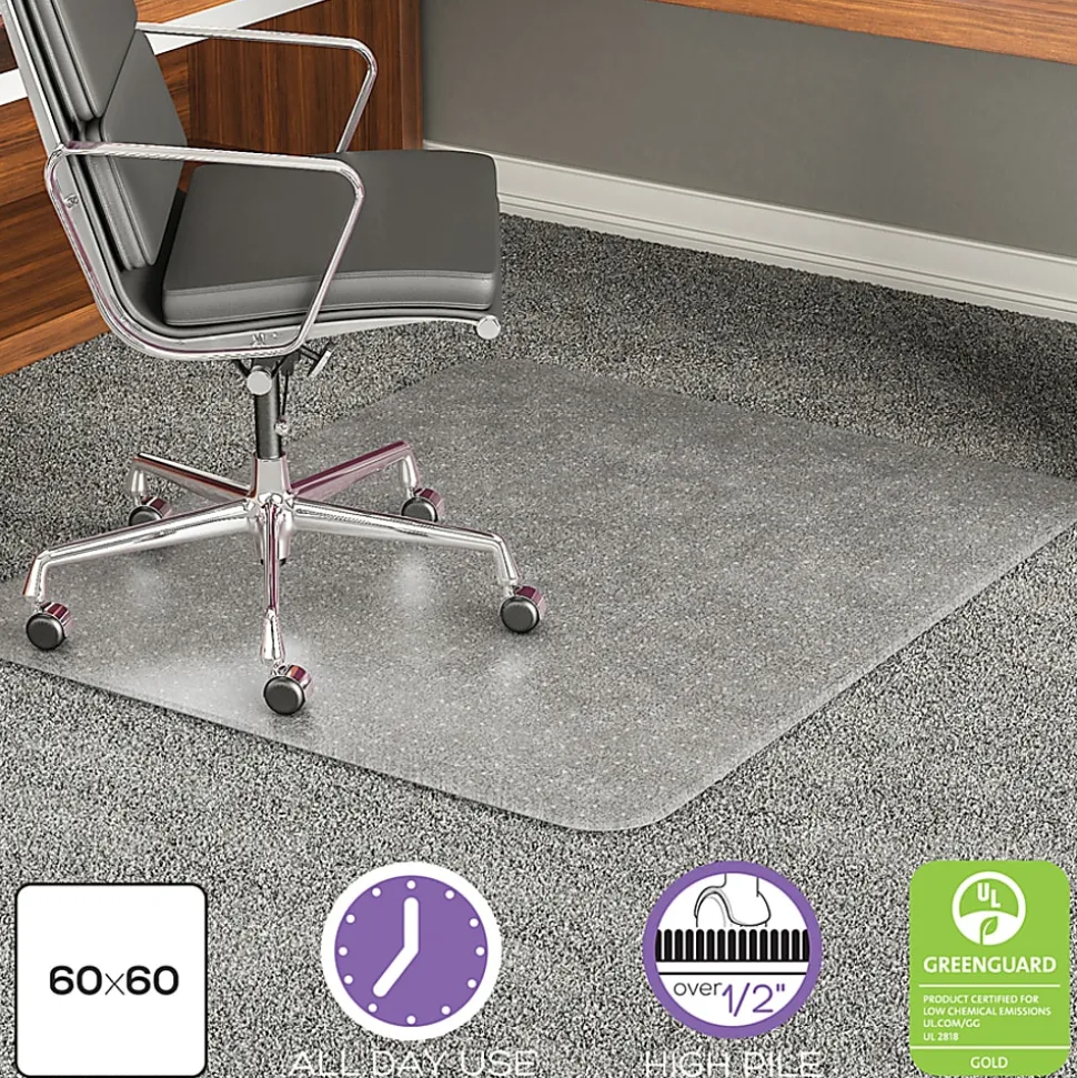 Deflecto Execumat Heavy-Duty Vinyl Chair Mat For High-Pile Carpets, 60" x 60", Clear