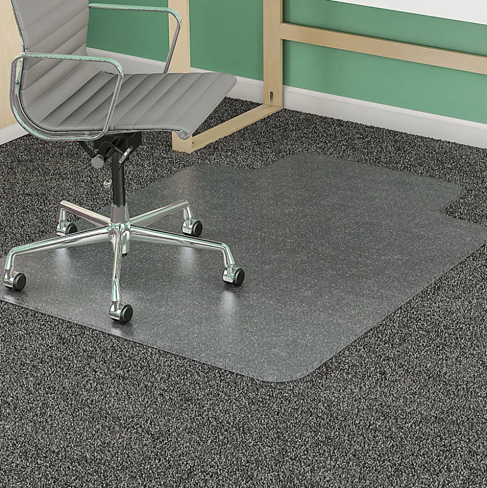 Deflecto® Glass Clear Chair Mat, For Medium Pile Carpets, With Lip, 36" x 48", Clear