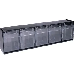 Deflecto Interlocking Horizontal Tilt Bin, 5 Bins, Small Size, 5 1/4" x 23 5/8" x 6 1/2", Black/Clear