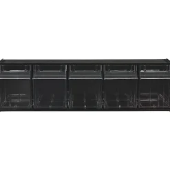Deflecto Interlocking Horizontal Tilt Bin, 5 Bins, Small Size, 5 1/4" x 23 5/8" x 6 1/2", Black/Clear