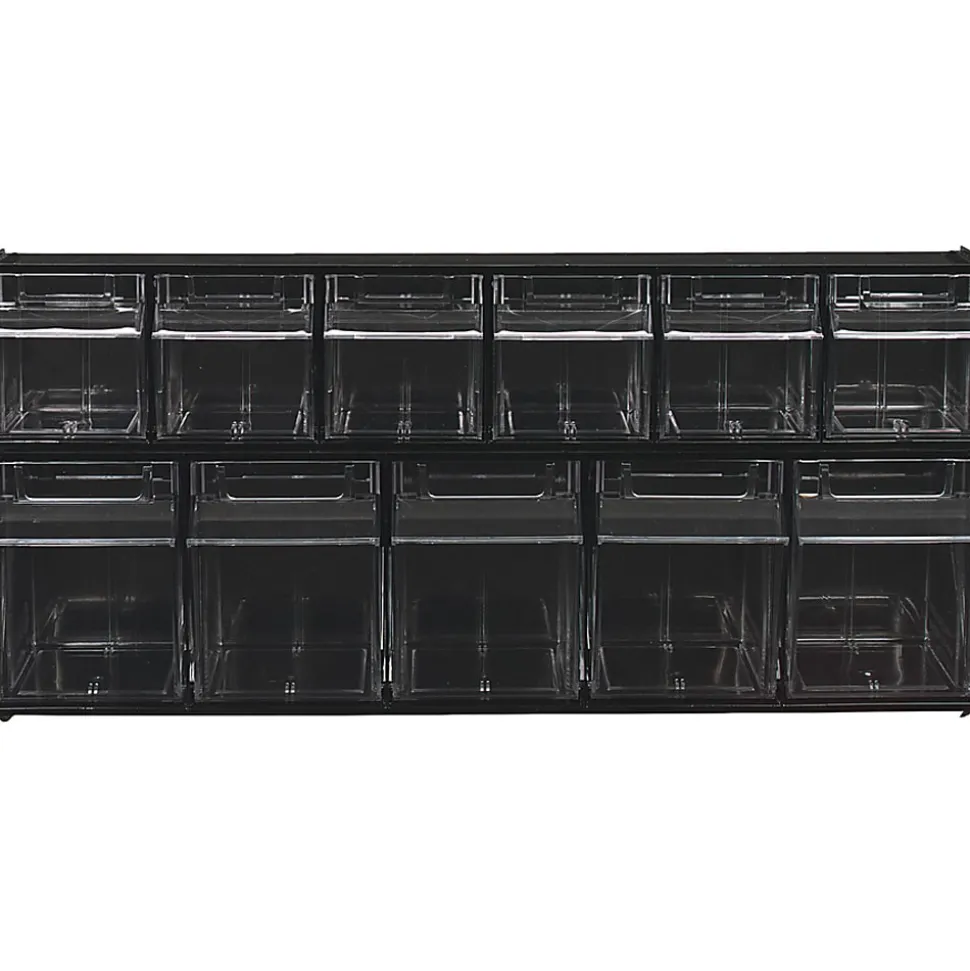 Deflecto Interlocking Horizontal Tilt Bin, 5 Bins, Small Size, 5 1/4" x 23 5/8" x 6 1/2", Black/Clear