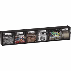 Deflecto Interlocking Horizontal Tilt Bin, 6 Bins, Small Size, 4 1/2" x 23 5/8" x 3 5/8", Black/Clear