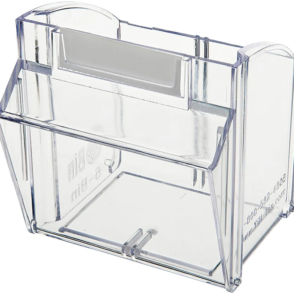 Deflecto Interlocking Horizontal Tilt Bin, 6 Bins, Small Size, 4 1/2" x 23 5/8" x 3 5/8", Black/Clear