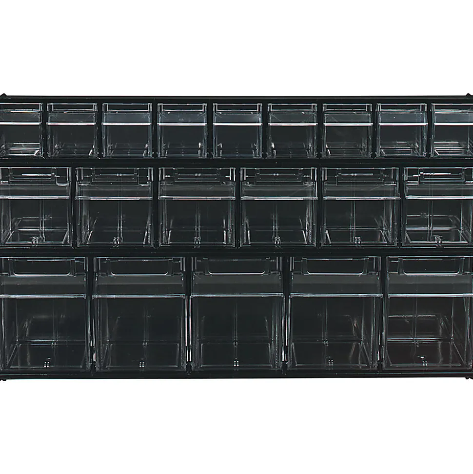 Deflecto Interlocking Horizontal Tilt Bin, 6 Bins, Small Size, 4 1/2" x 23 5/8" x 3 5/8", Black/Clear