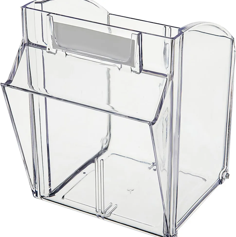 Deflecto Interlocking Horizontal Tilt Bin, 4 Bins, Medium Size, 8 1/8" x 23 5/8" x 6 5/8", Black/Clear