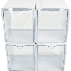 Deflecto Interlocking Tilt Bins, 5-1/2”H x 4-3/4”W x 4-7/8”D, Clear/White, Pack Of 4 Bins