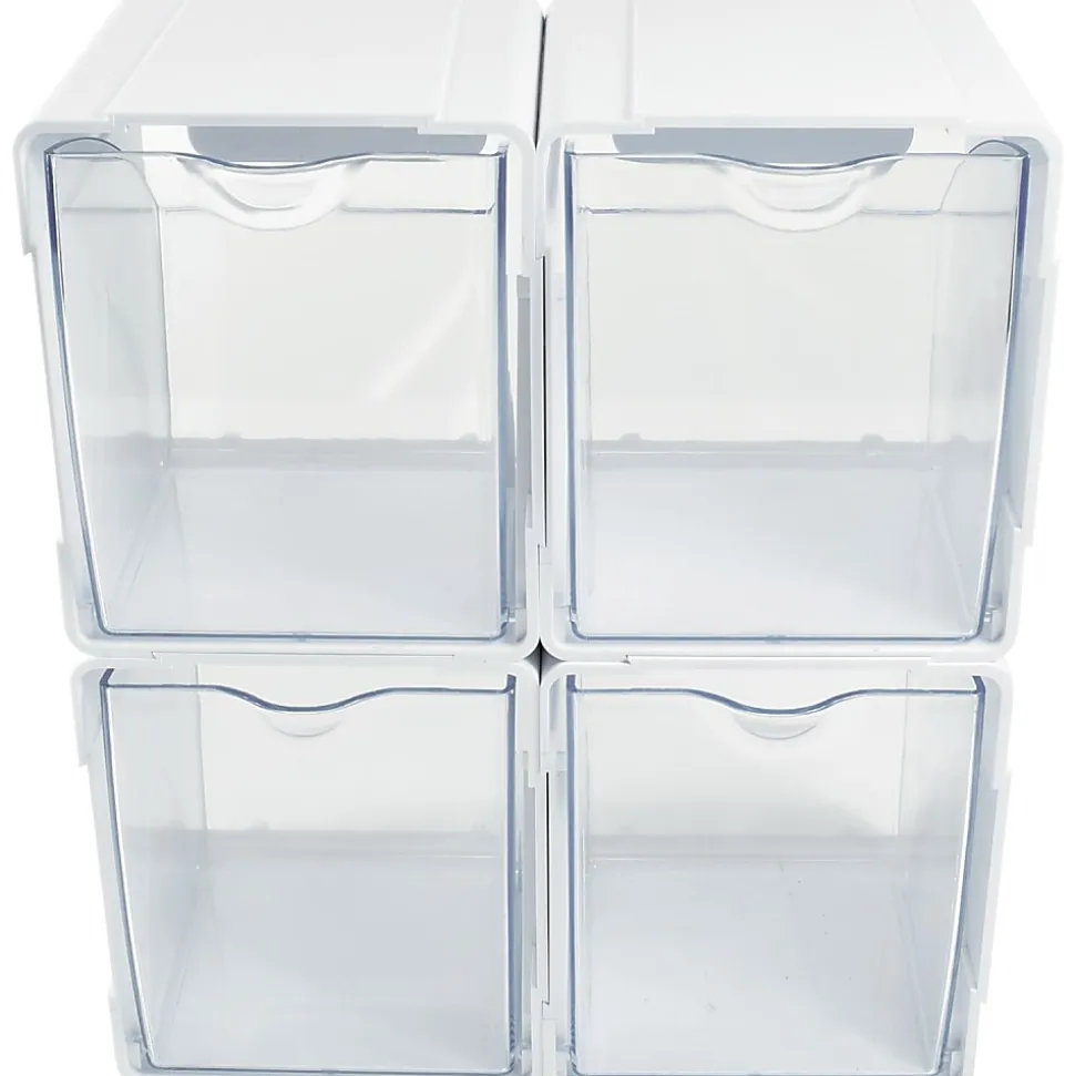 Deflecto Interlocking Tilt Bins, 5-1/2”H x 4-3/4”W x 4-7/8”D, Clear/White, Pack Of 4 Bins