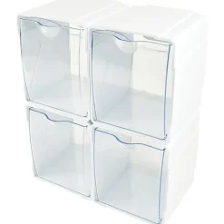 Deflecto Interlocking Tilt Bins, 5-1/2”H x 4-3/4”W x 4-7/8”D, Clear/White, Pack Of 4 Bins