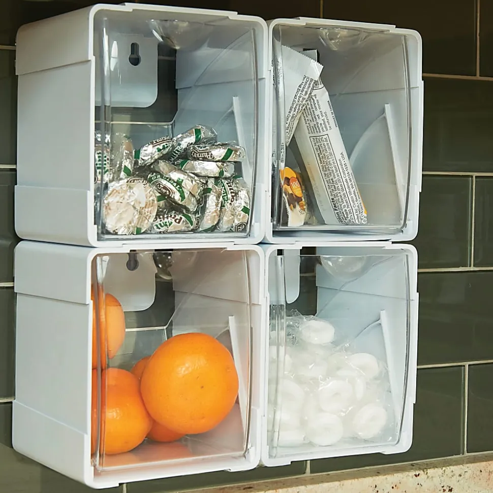 Deflecto Interlocking Tilt Bins, 5-1/2”H x 4-3/4”W x 4-7/8”D, Clear/White, Pack Of 4 Bins