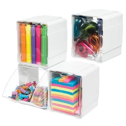 Deflecto Interlocking Tilt Bins, 5-1/2”H x 4-3/4”W x 4-7/8”D, Clear/White, Pack Of 4 Bins