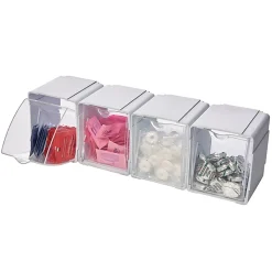 Deflecto Interlocking Tilt Bins, 5-1/2”H x 4-3/4”W x 4-7/8”D, Clear/White, Pack Of 4 Bins