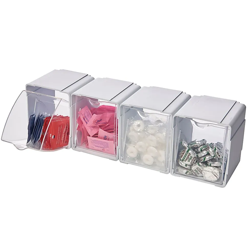 Deflecto Interlocking Tilt Bins, 5-1/2”H x 4-3/4”W x 4-7/8”D, Clear/White, Pack Of 4 Bins