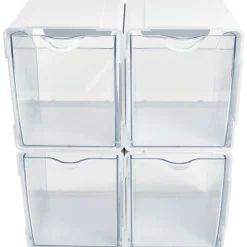 Deflecto Interlocking Tilt Bins, 5-1/2”H x 4-3/4”W x 4-7/8”D, Clear/White, Pack Of 4 Bins
