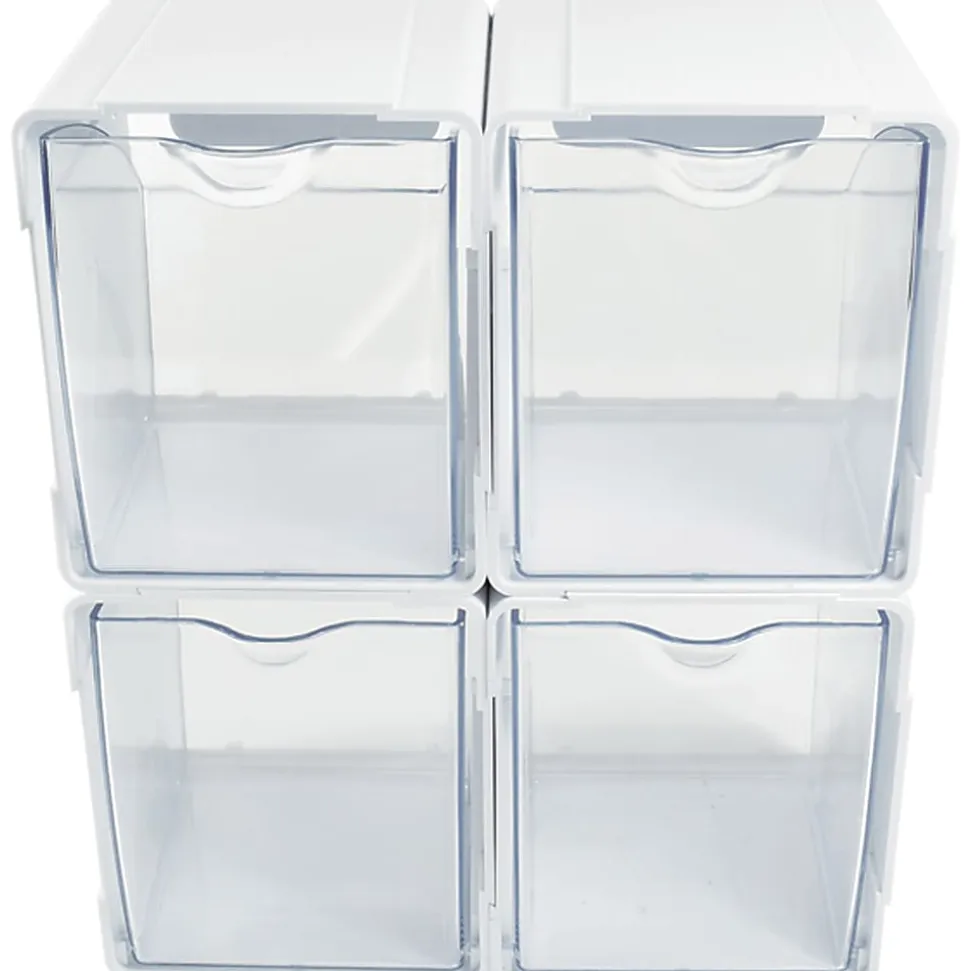 Deflecto Interlocking Tilt Bins, 5-1/2”H x 4-3/4”W x 4-7/8”D, Clear/White, Pack Of 4 Bins