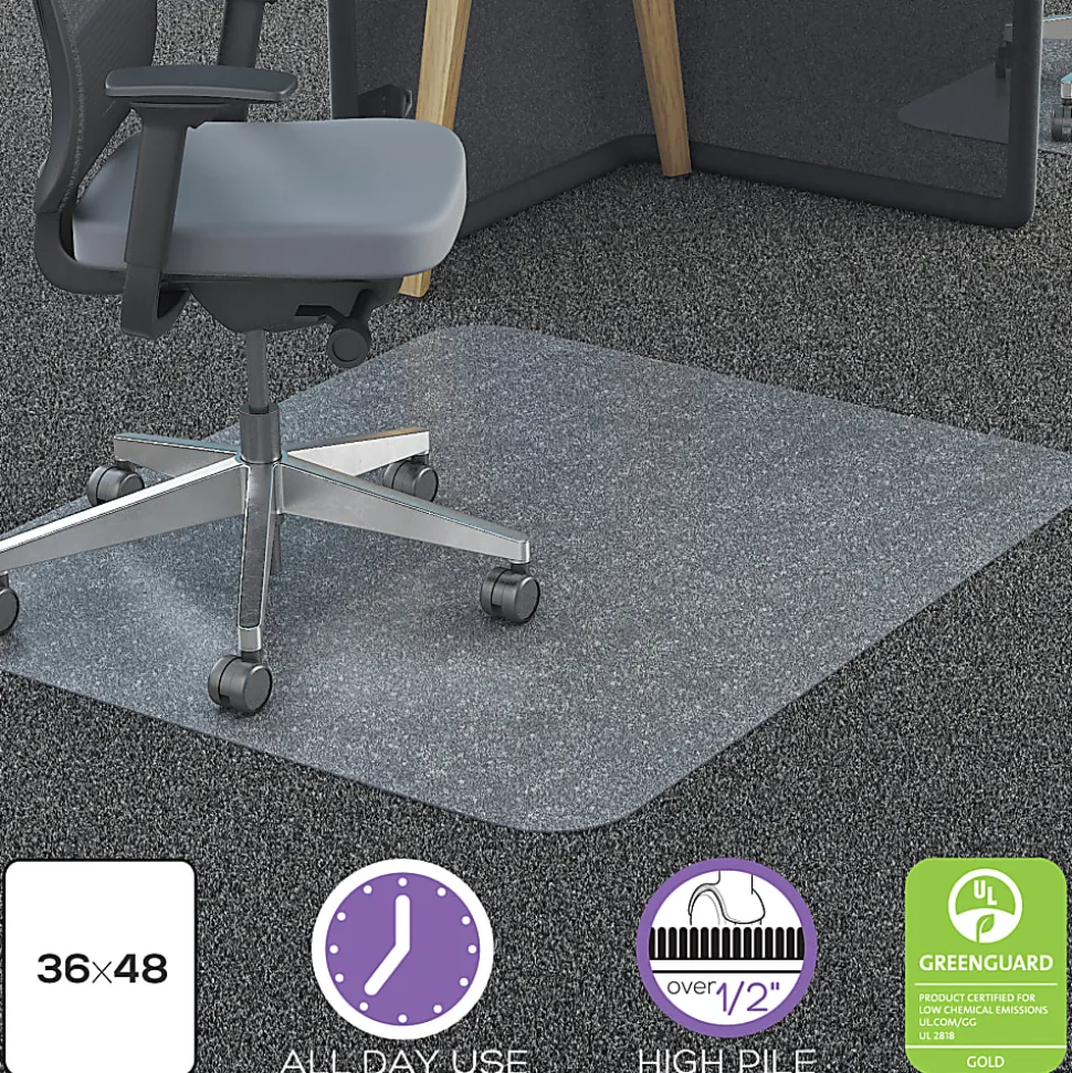 Deflecto Polycarbonate Chair Mat For Pile Carpets, Rectangular, 36"W x 48"D, Clear