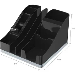 Deflecto Silouettes All-in-One Caddy - 6 Compartment(s) - 5.19" x 8.13"x 9.13" Depth - Desktop - Cable Management, Removable Divider - Silver - 1 Each