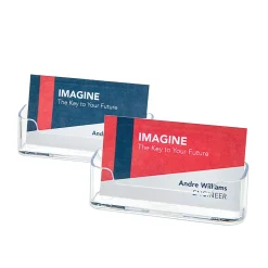 Deflecto® Single Compartment Business Card Holder, 50-Card Capacity, Clear, Pack Of 2