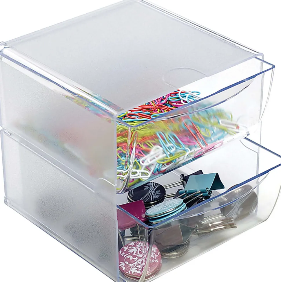 Deflecto Stackable Cube With 2 Drawers, 6"H x 6"W x 7 1/8"D, Clear