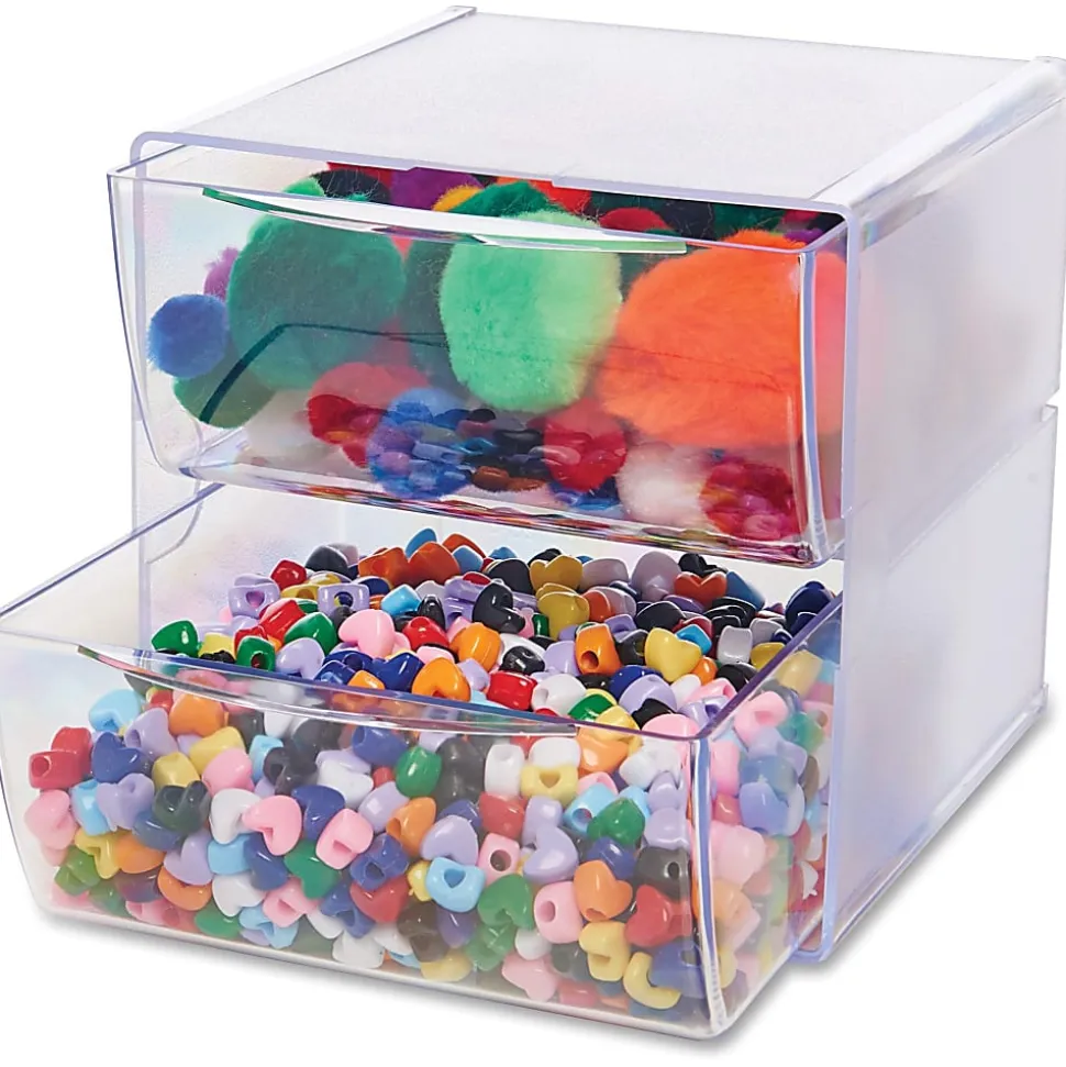 Deflecto Stackable Cube With 2 Drawers, 6"H x 6"W x 7 1/8"D, Clear