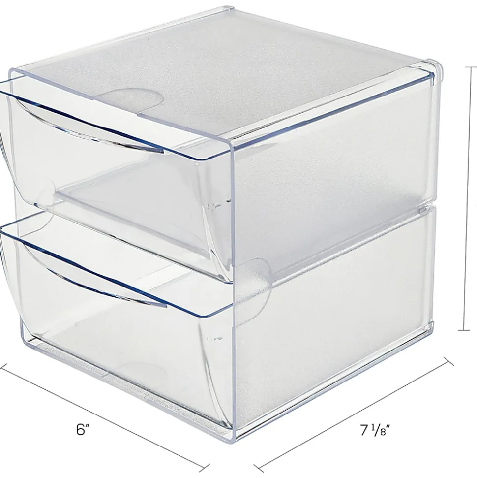Deflecto Stackable Cube With 2 Drawers, 6"H x 6"W x 7 1/8"D, Clear