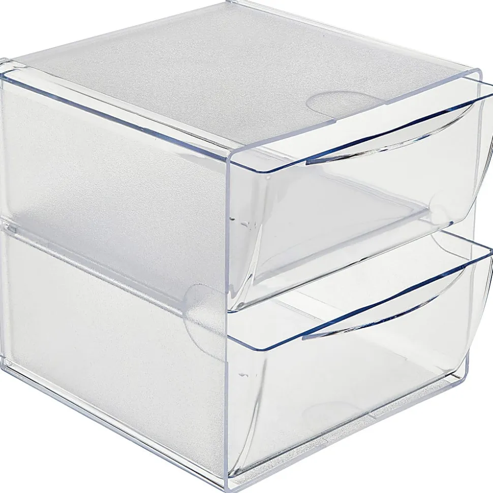 Deflecto Stackable Cube With 2 Drawers, 6"H x 6"W x 7 1/8"D, Clear