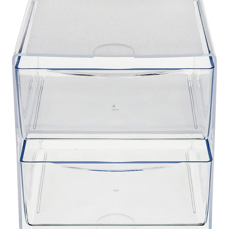 Deflecto Stackable Cube With 2 Drawers, 6"H x 6"W x 7 1/8"D, Clear