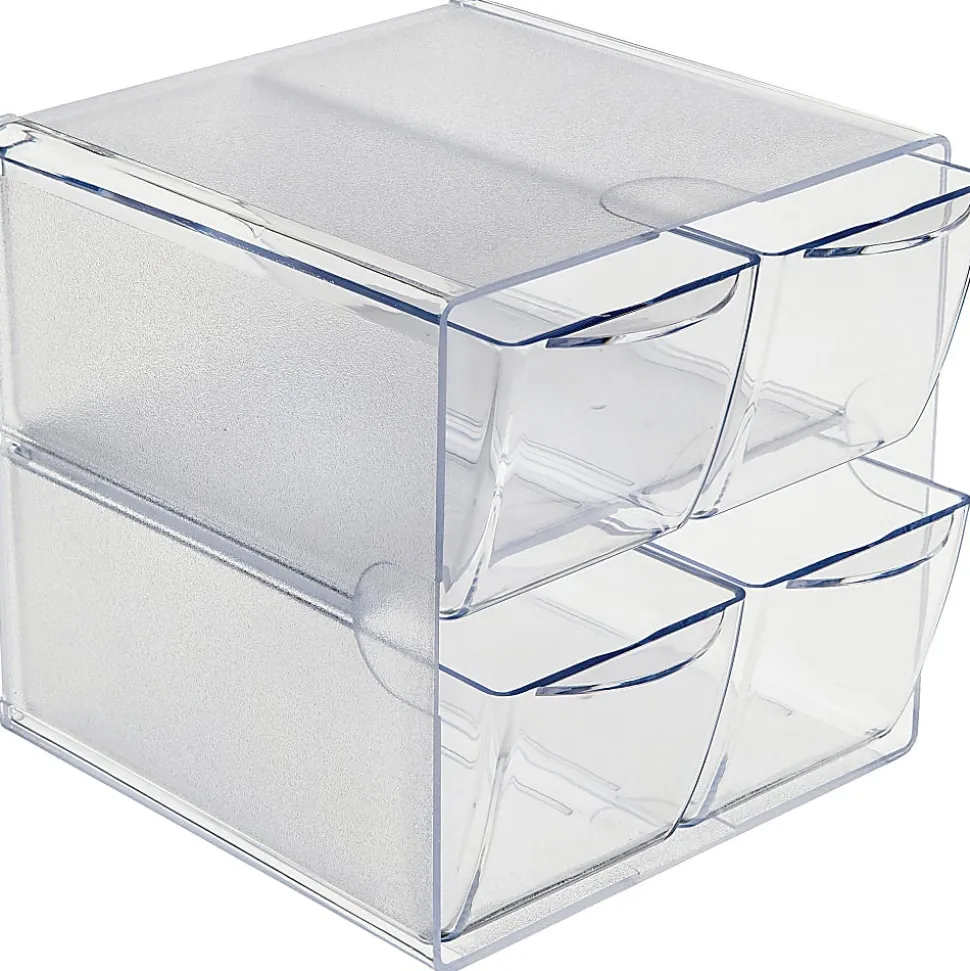 Deflecto Stackable Cube With 4 Drawers, 6"H x 6"W x 7 1/8"D, Clear