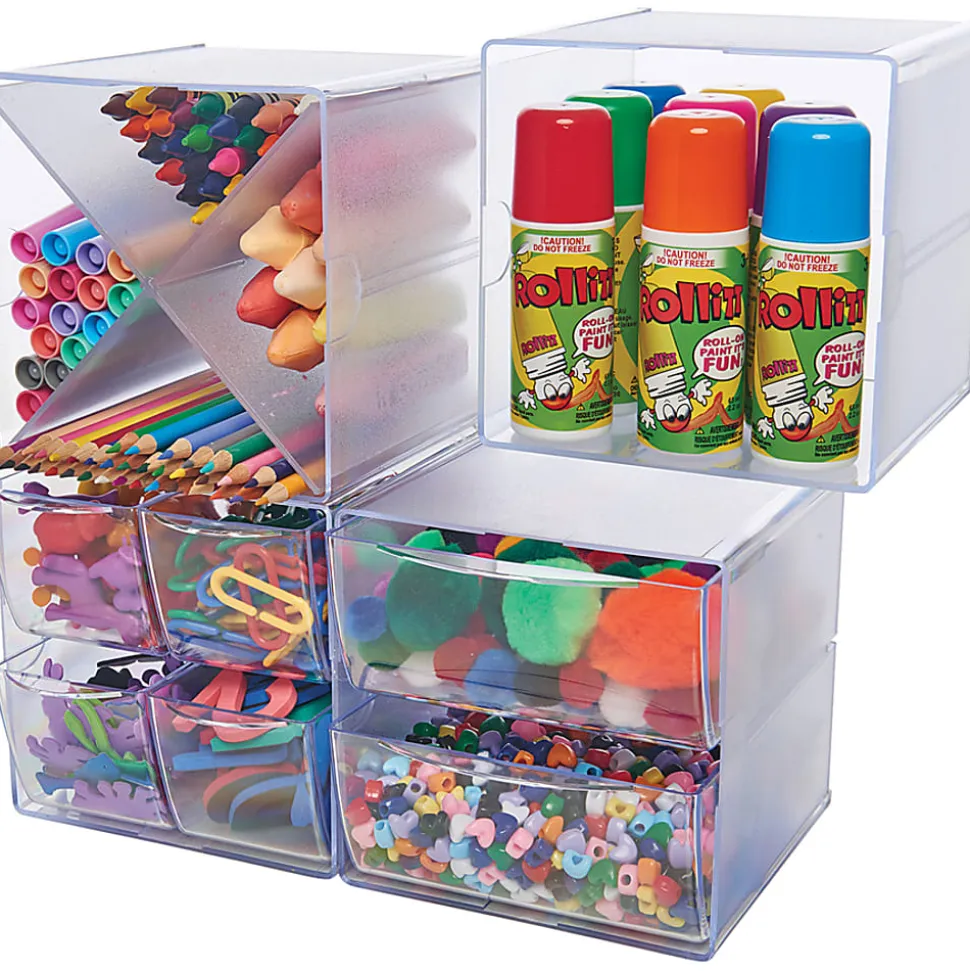 Deflecto Stackable Cube With 4 Drawers, 6"H x 6"W x 7 1/8"D, Clear
