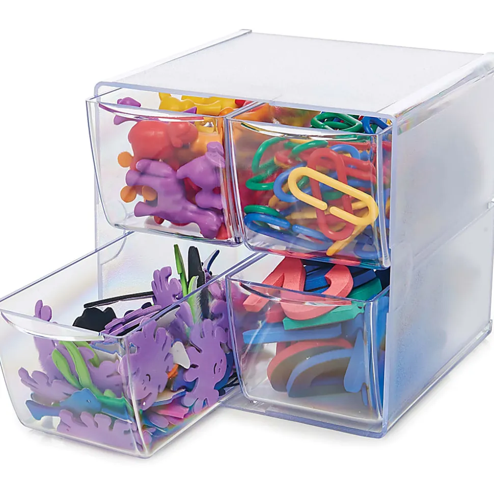 Deflecto Stackable Cube With 4 Drawers, 6"H x 6"W x 7 1/8"D, Clear