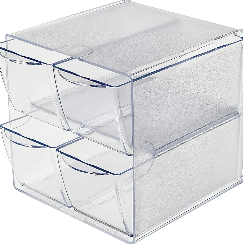 Deflecto Stackable Cube With 4 Drawers, 6"H x 6"W x 7 1/8"D, Clear