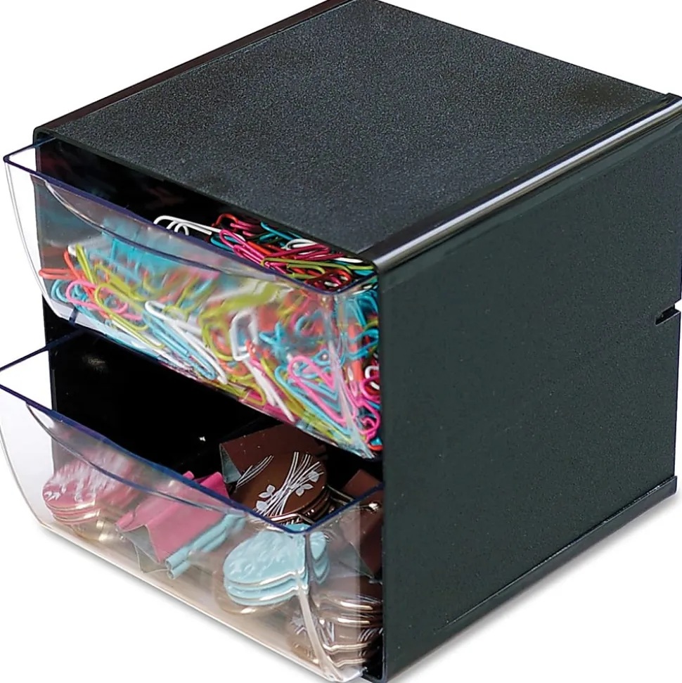 Deflecto Stackable Cube With 2 Drawers, 6"H x 6"W x 6"D, Black