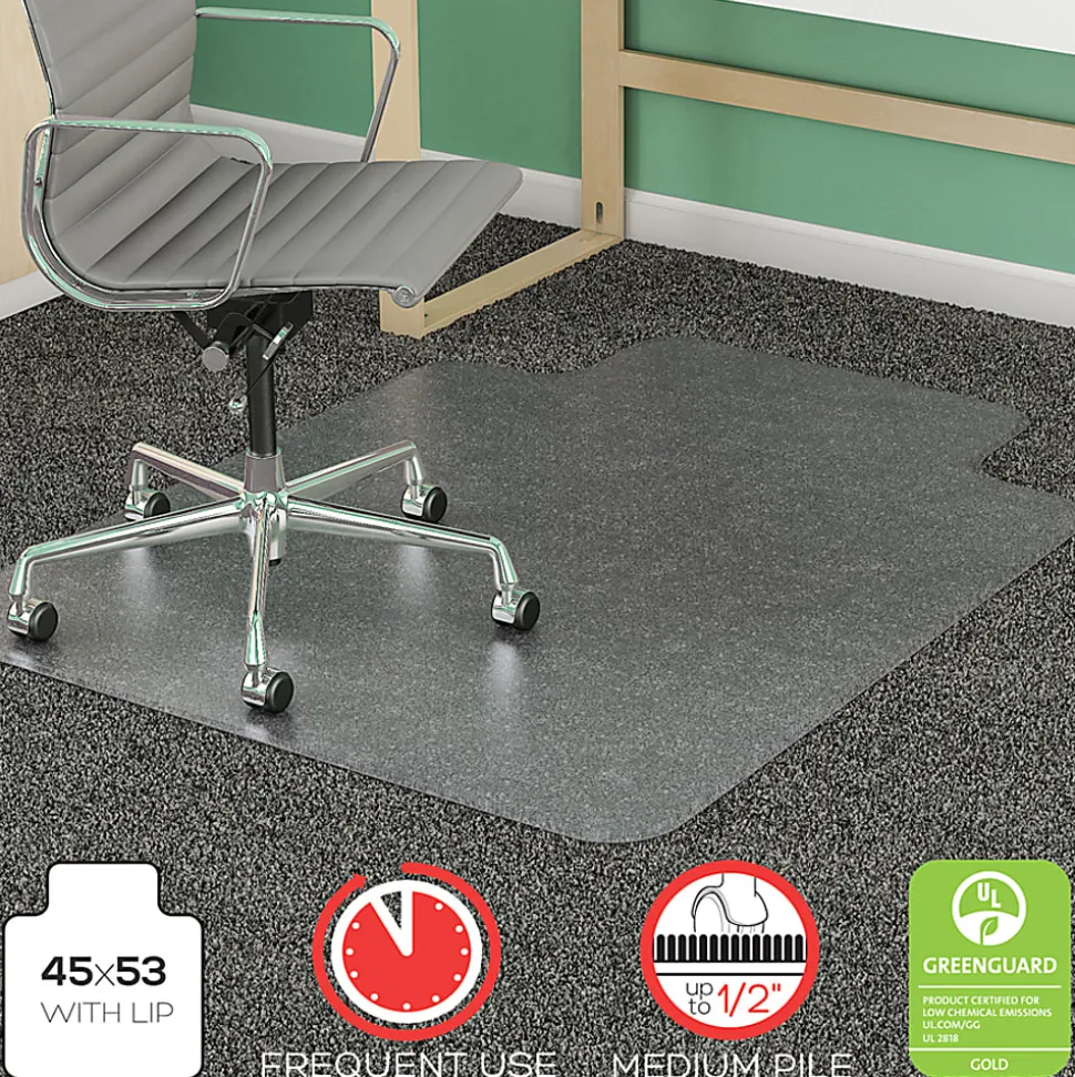Deflecto® SuperMat Chair Mat For Medium Pile Carpet, Beveled Lip, 45"W x 53"D, Clear