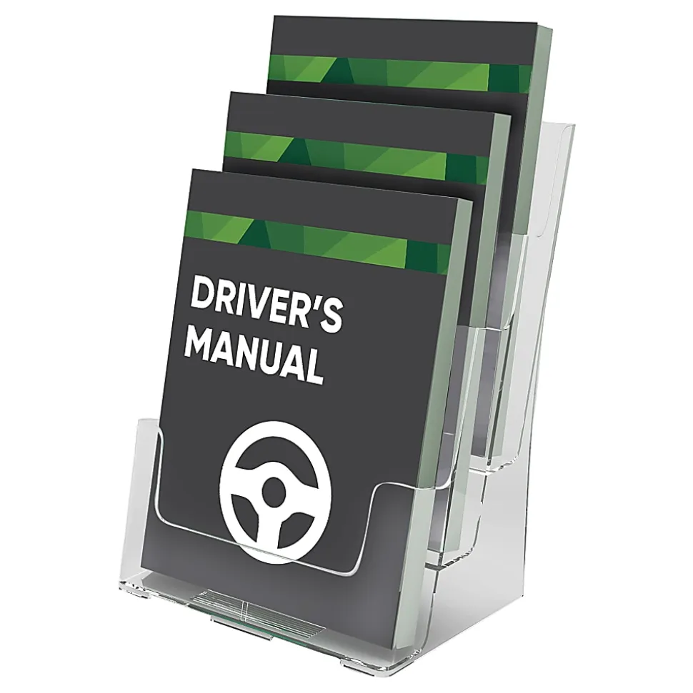 Deflecto 3-Tier Magazine Literature Holder, 12 5/8"H x 9 1/2"W x 6 1/4"D, Clear